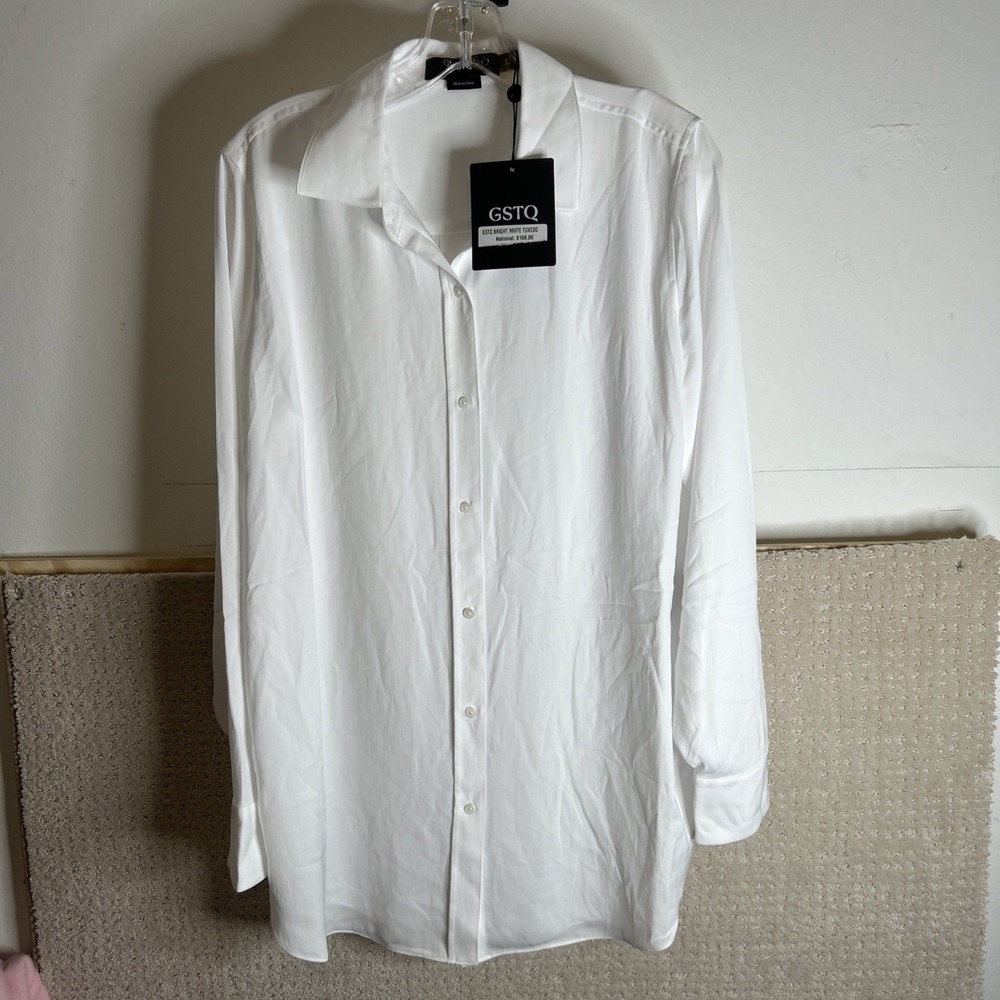 GSTQ White Women's Tuxedo Shirt Sz‎ L